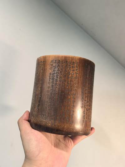 笔筒名家刻竹诗文清供图竹刻笔筒 