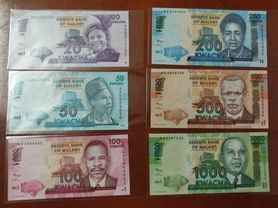 【礼羽收藏】🌏世界钱币拍卖第112期 - 马拉维20-1000克瓦查，2012年首发年份，全新UNC