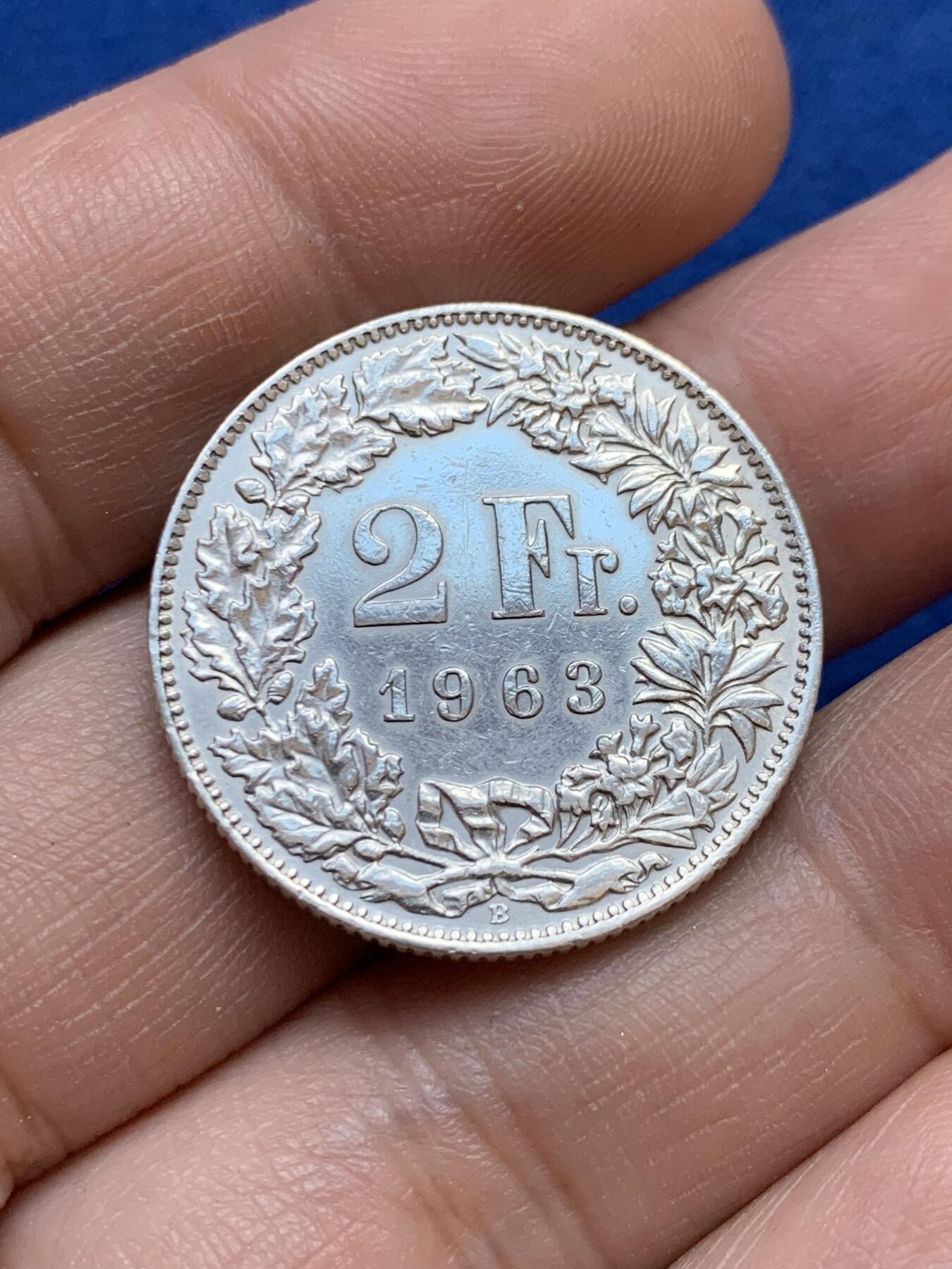 《竞宝斋》第439场 周日，周一，周二 3场连拍 （全场包邮） 瑞士 1963年 赫尔维蒂女神 2法郎 银币