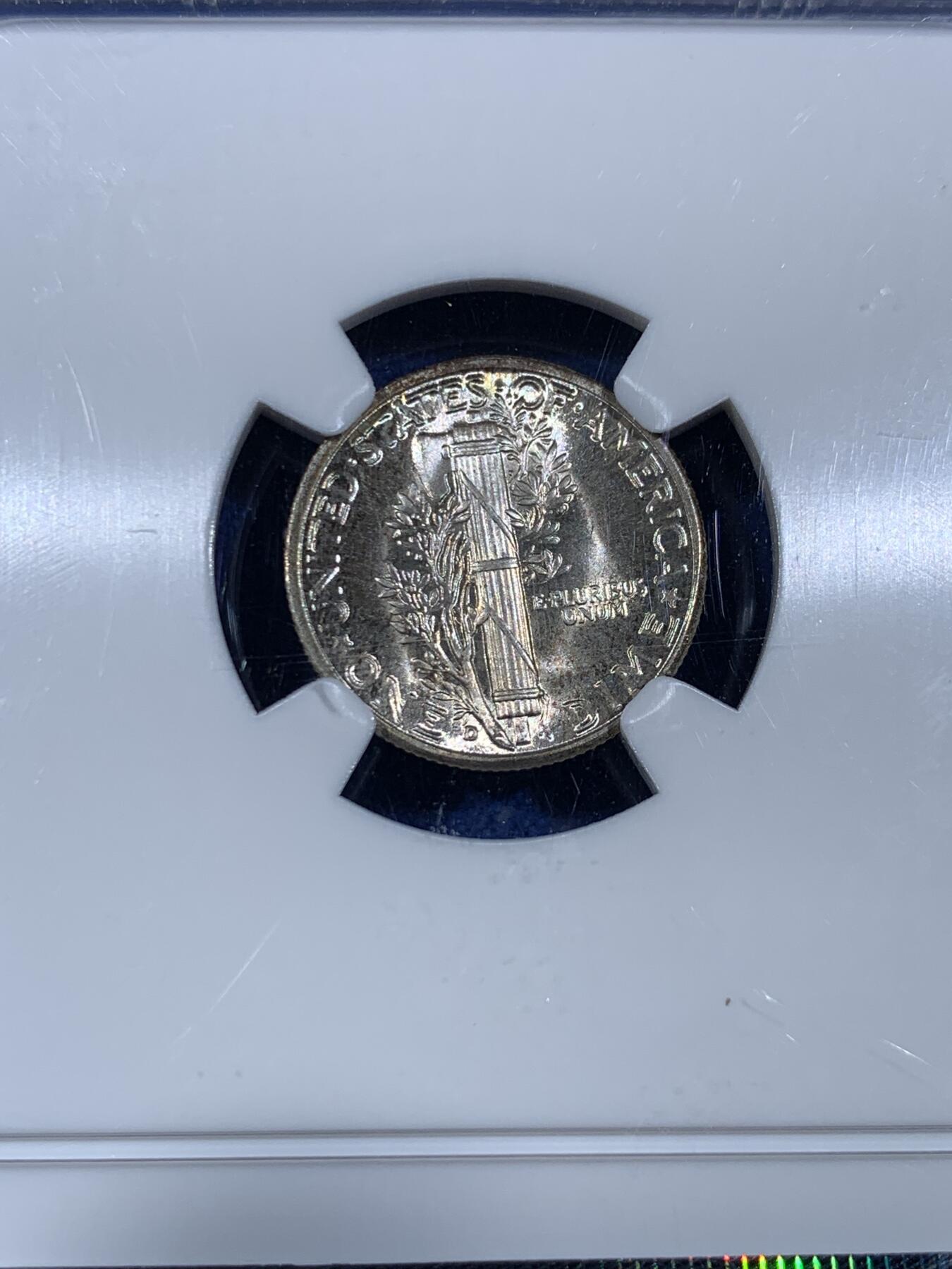 《竞宝斋》第439场 周日，周一，周二 3场连拍 （全场包邮） NGC MS66 美国 1945年D版 小飞人 10美分银币