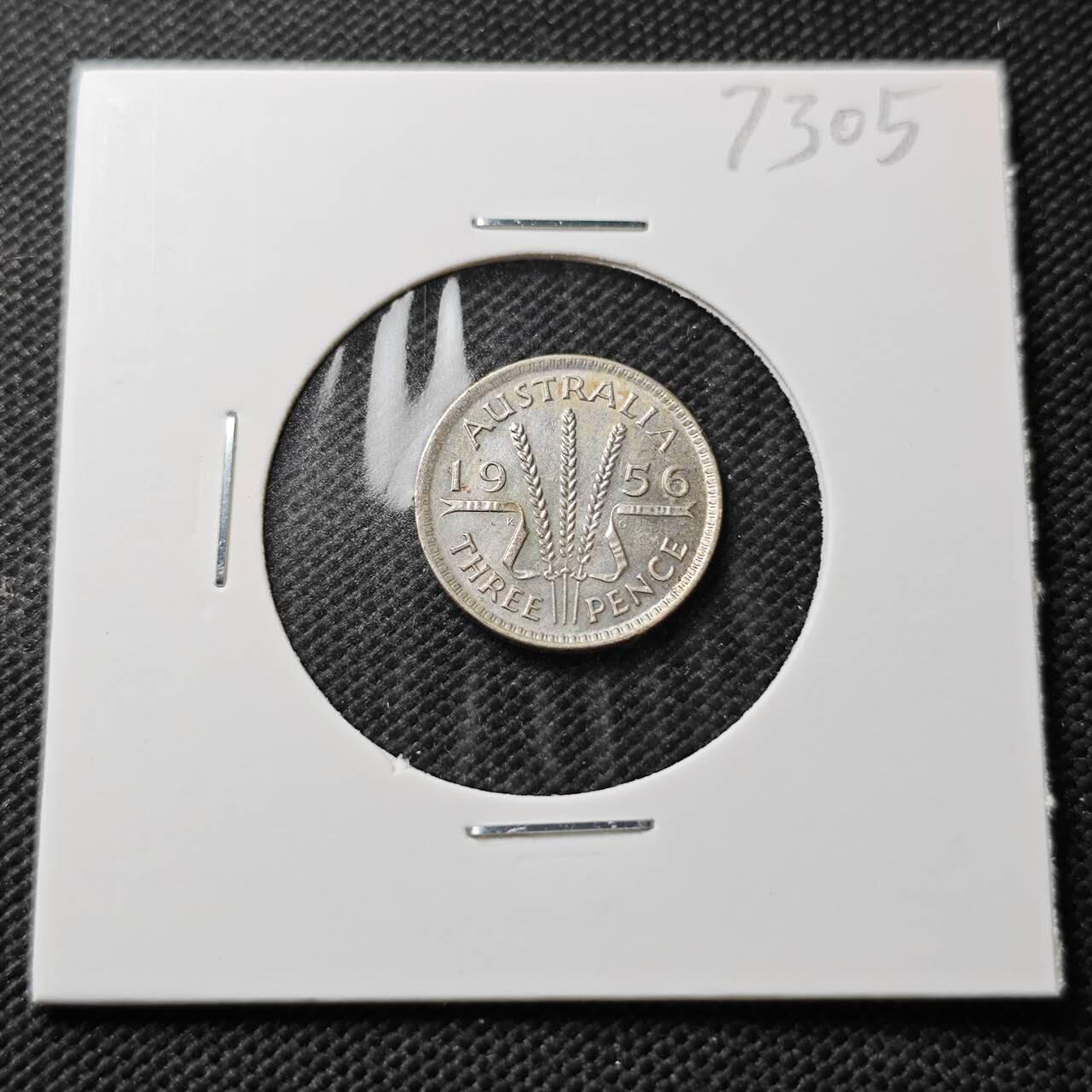 KK钱币收藏小铺  第373场  2月预留时间 周末发货  1956澳大利亚3便士银币
