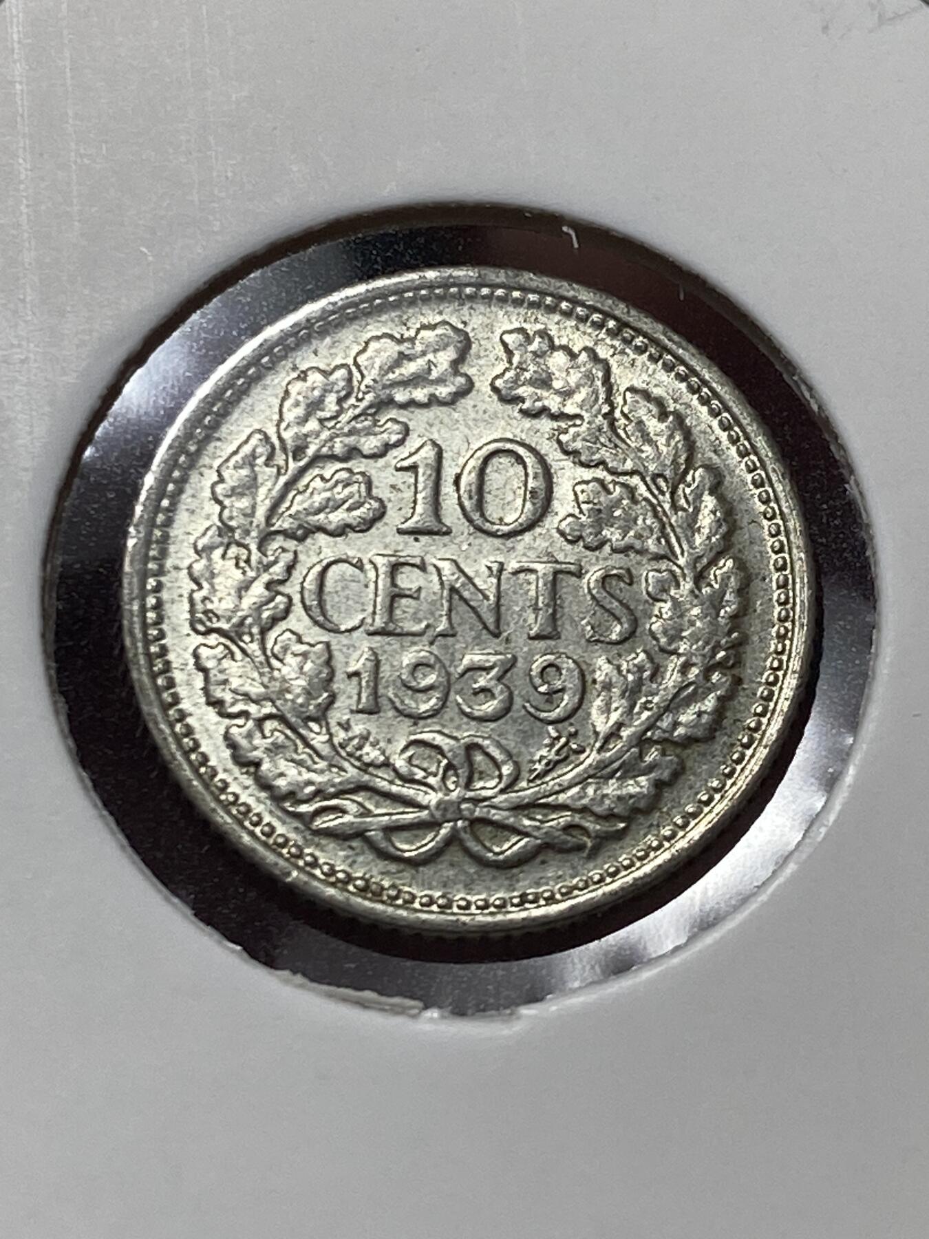 2025年第一百三十场(总第一百五十六场）外国好品纸夹散币场(免佣金) 带光好品–荷兰🇳🇱1939年10分银币(威廉明娜女王中年后期，Grapes葡萄标，640银)