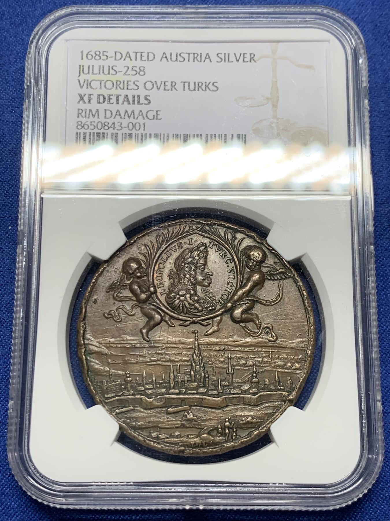 《竞宝斋》第439场 周日，周一，周二 3场连拍 （全场包邮） NGC XFD 神圣罗马帝国利奥波德一世时期1685年维也纳围城战役纪念章