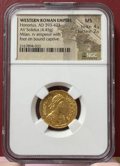 梧彩钱庄捡漏拍11月 - 西罗马帝国奥古斯都霍诺留金币