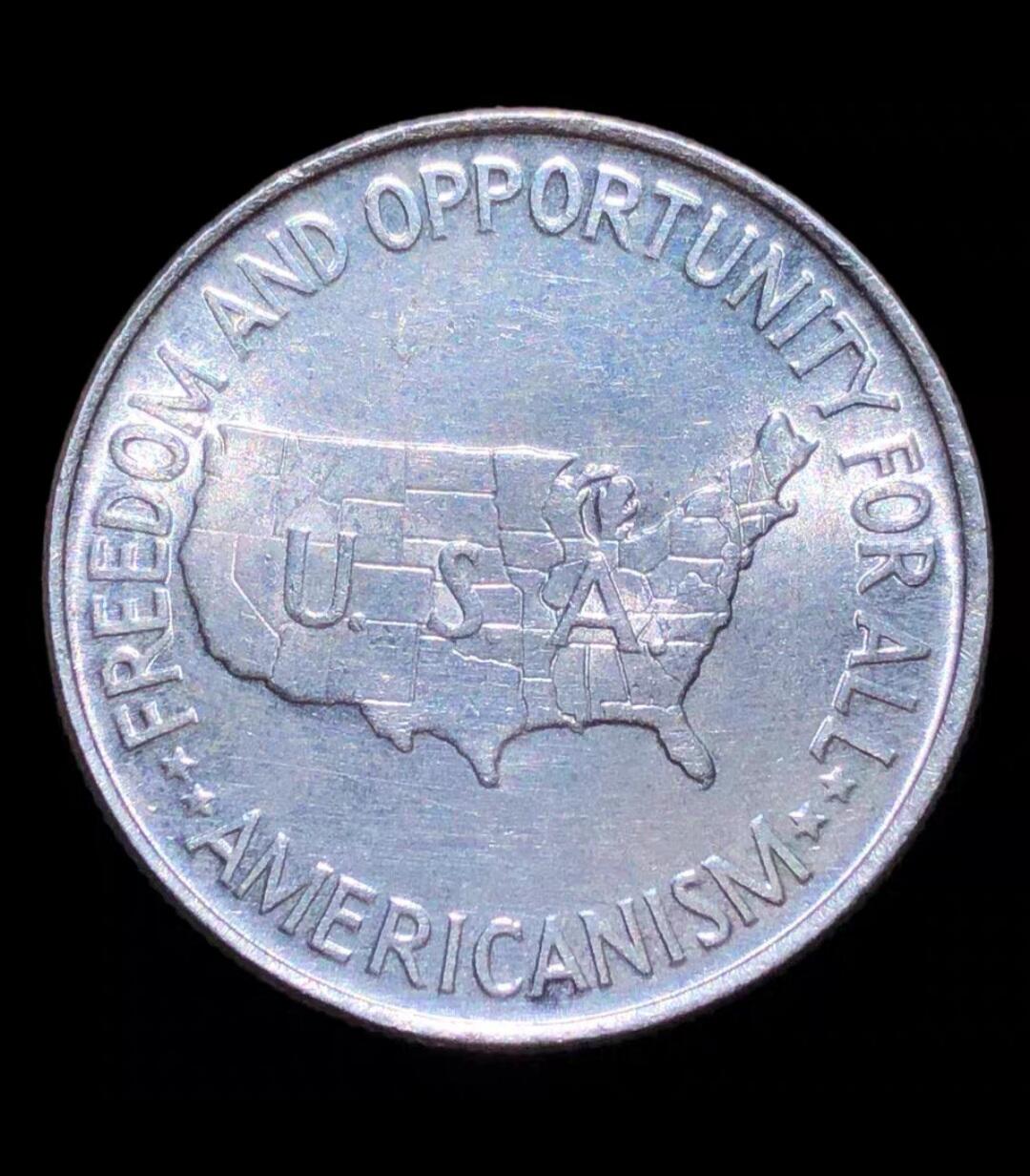 世界各国银币章专场（第24场） 1952年美国乔治·华盛顿·卡佛和布克·华盛顿头像／美国地图1/2元银币