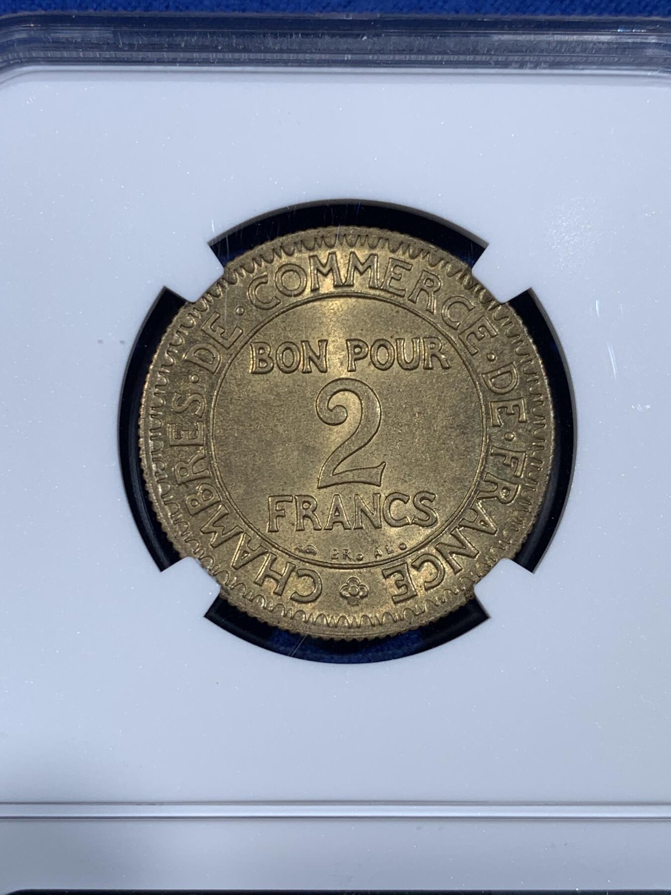 《竞宝斋》第439场 周日，周一，周二 3场连拍 （全场包邮） NGC MS63 法国1922商会2F 正面墨丘利（商业之神-丰饶和商业成功的象征）