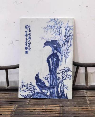 青花大王王步手绘花鸟瓷板画 