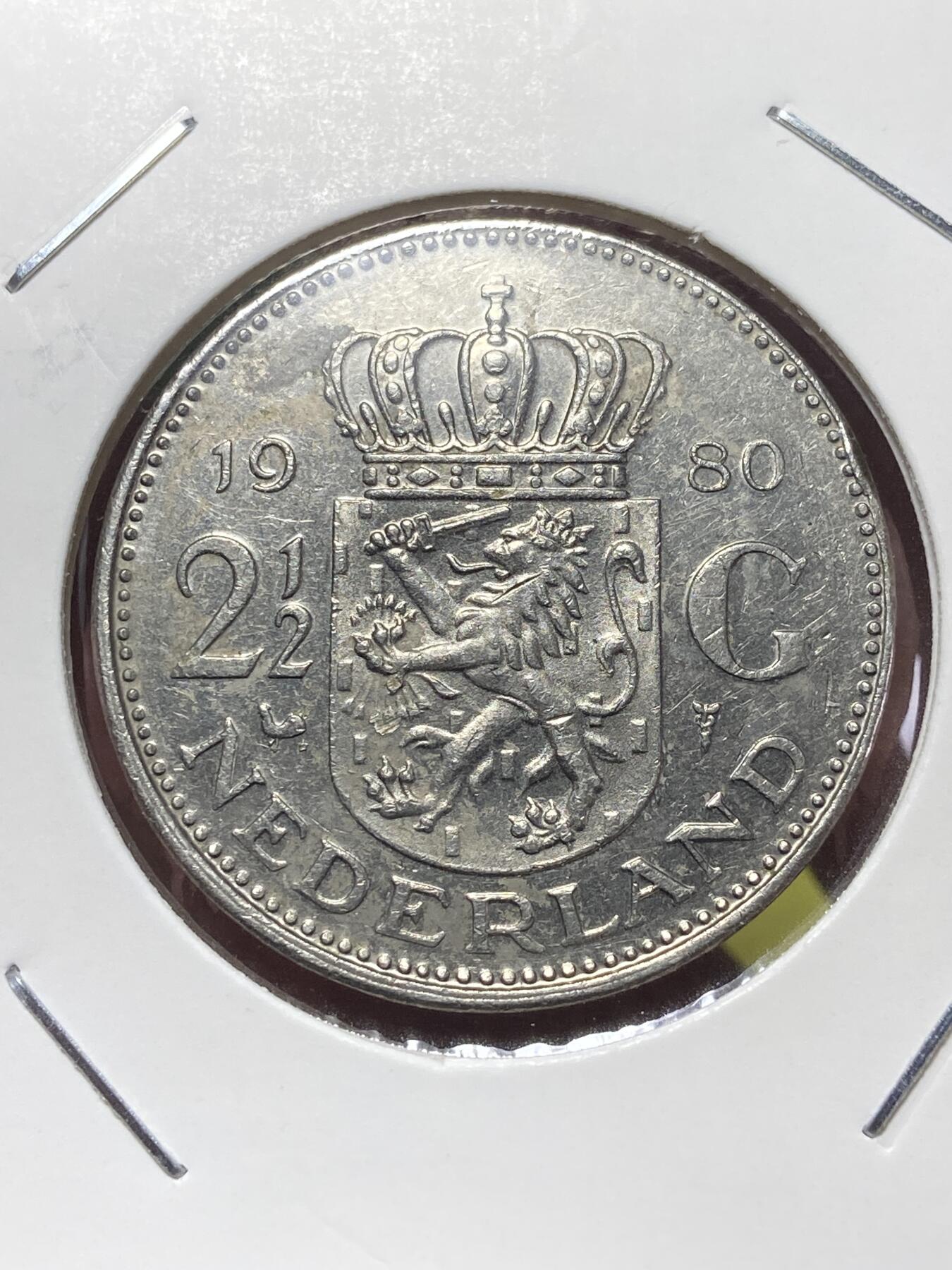 2025年第一百三十场(总第一百五十六场）外国好品纸夹散币场(免佣金) 荷兰🇳🇱1980年2.5盾(朱丽安娜女王退位年，第二版关门年，Cock and star–鸡加星标)