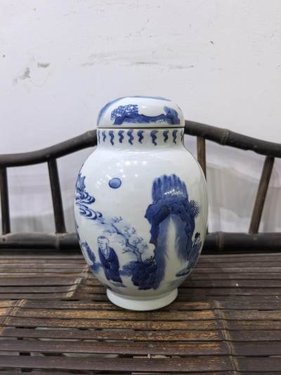 回流青花人物罐