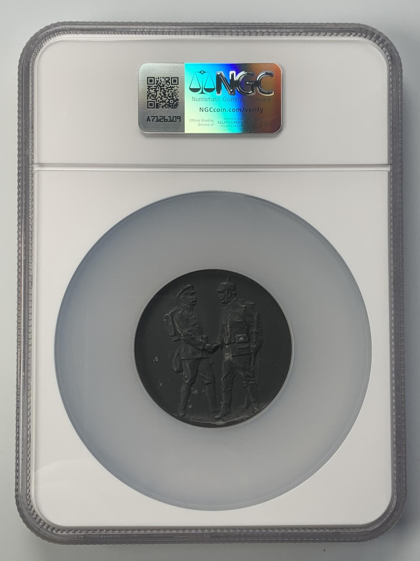掌中浮雕-藏着的欧洲第042场 NGC MS62 : 1915年一战德意志第二帝国奥古斯特•冯•马肯森将军纪念章 , 50mm , 锌制，稀少