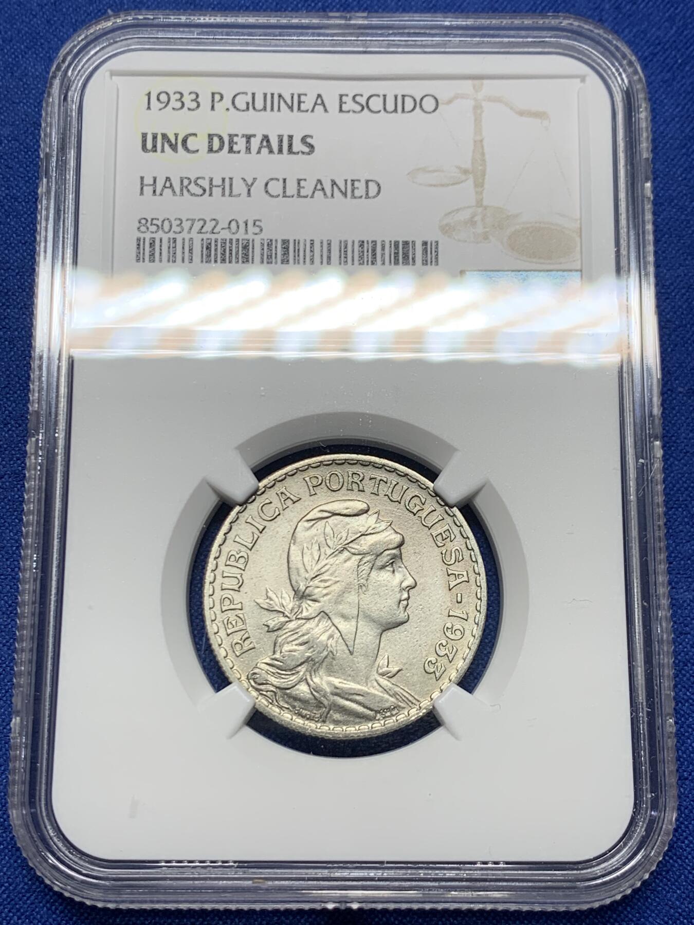 《竞宝斋》第439场 周日，周一，周二 3场连拍 （全场包邮） NGC UNC 葡属几内亚 1933年 1埃斯库多 该系列的最大面值 非常难得品种