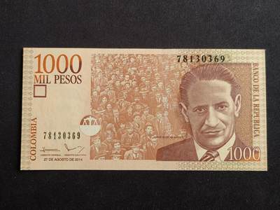 【游宝拍卖】乙巳蛇年88期 佣金1+6% - 哥伦比亚-1000比索 2014年 全新UNC
