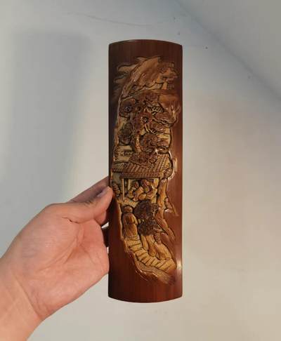 竹雕风景人物臂搁镇纸 