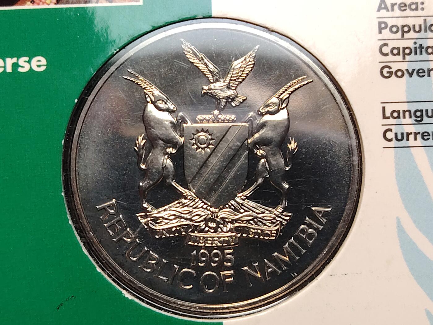 布加迪🐬～世界钱币(上海)🌾第 260 期 /  各国套币和散币 纳米比亚🇳🇦 1995年 10元 联合国成立50周年纪念克朗币