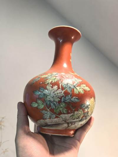 老粉彩凤鸟瓷瓶