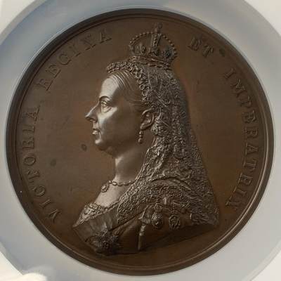 掌中浮雕-藏着的欧洲第042场 - NGC MS63: 1887年维多利亚女王登基50年铜章, 77mm，J.E. Boehm and F. Leighton雕刻 , 英国章目录BHM-3219