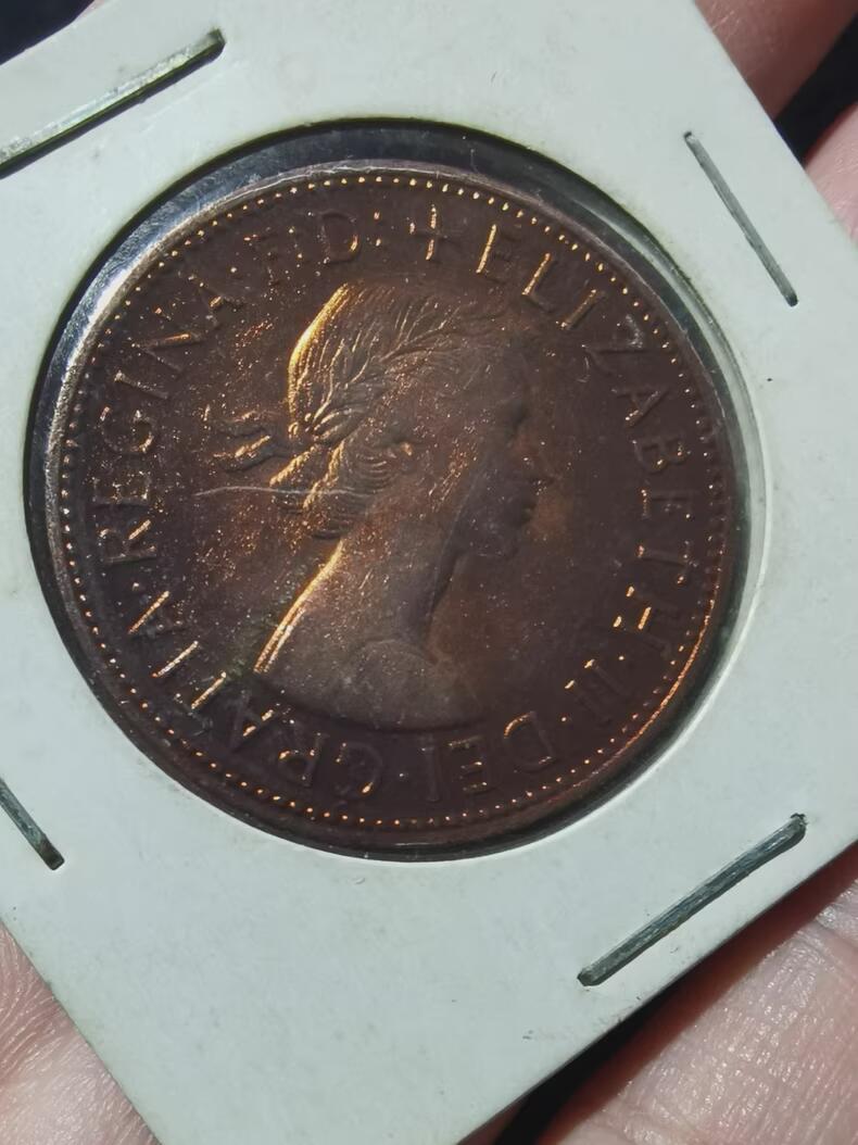 英国1967年伊丽莎白二世海神1便士大铜币BU带光