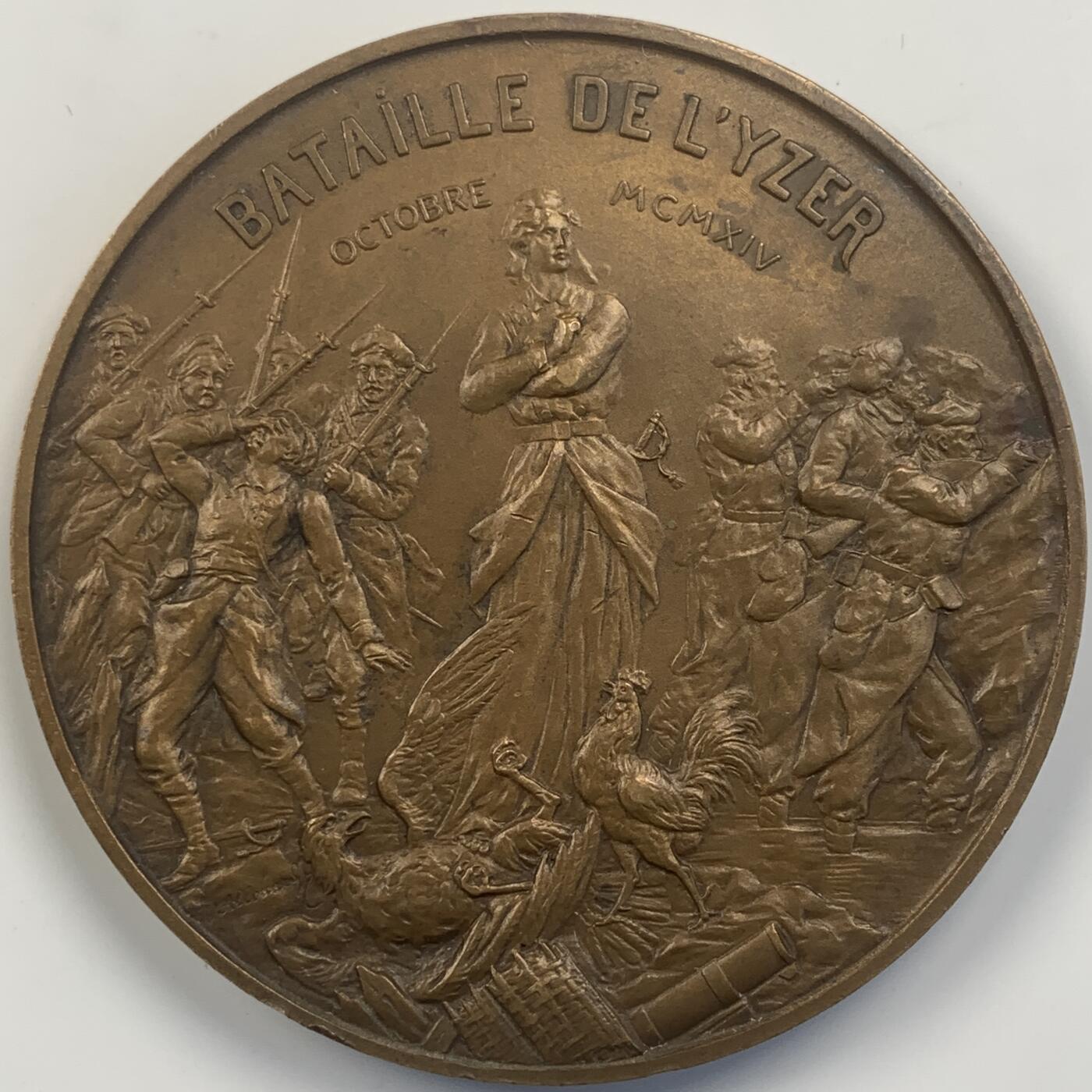 掌中浮雕-藏着的欧洲第042场 1914年法国一战系列伊珀尔战役纪念大铜章，68mm