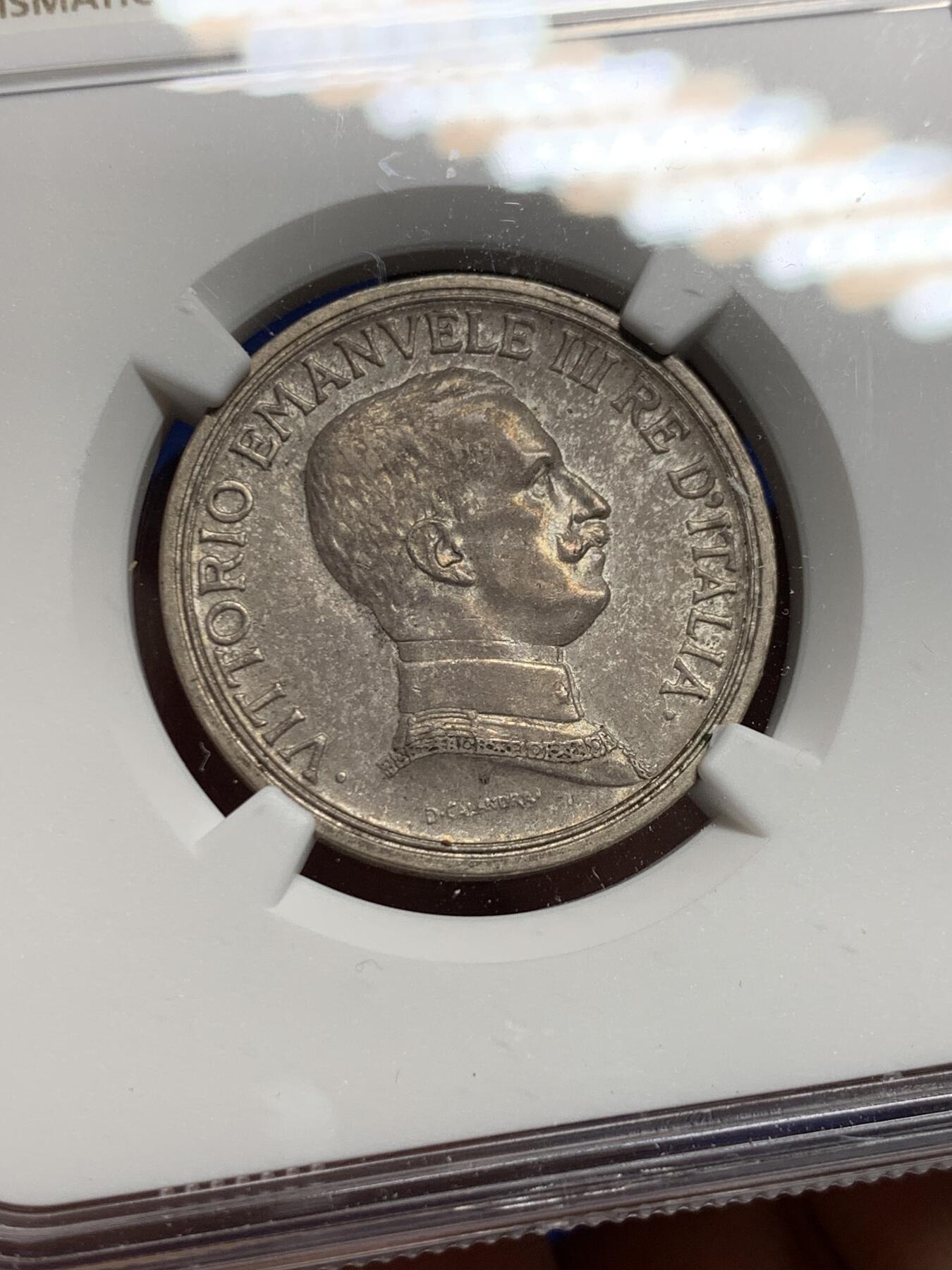 《竞宝斋》第439场 周日，周一，周二 3场连拍 （全场包邮） NGC AU58 意大利 1917年 2里拉 马车 银币 最稀少年份 总量仅为其他年份约1/4 系列难点