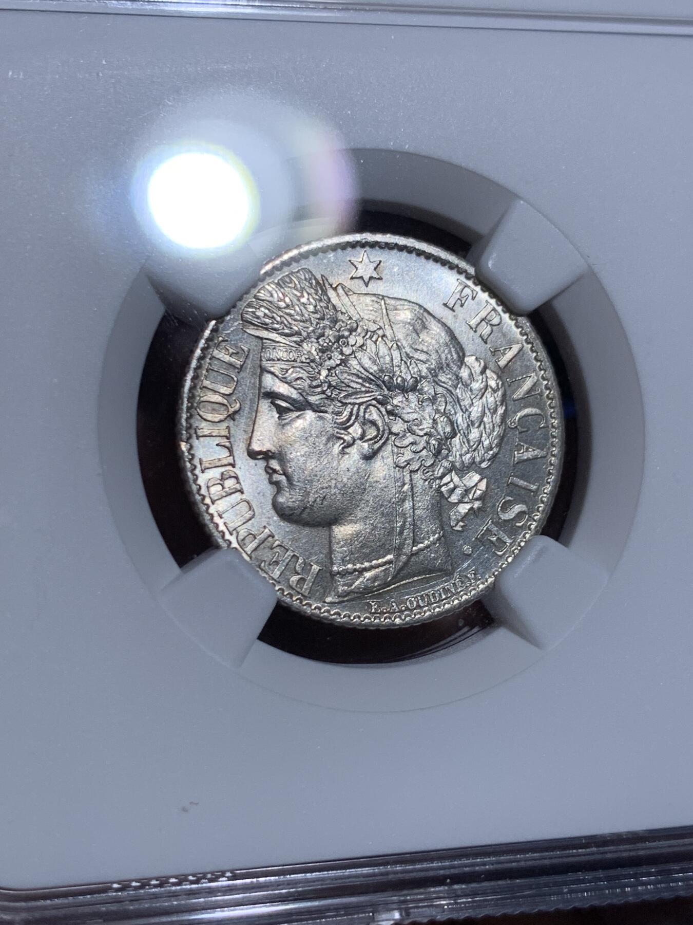 《竞宝斋》第439场 周日，周一，周二 3场连拍 （全场包邮） NGC MS63 法国 1872小A版 谷物女神 1法郎银币 高点俱在 丝滑底板