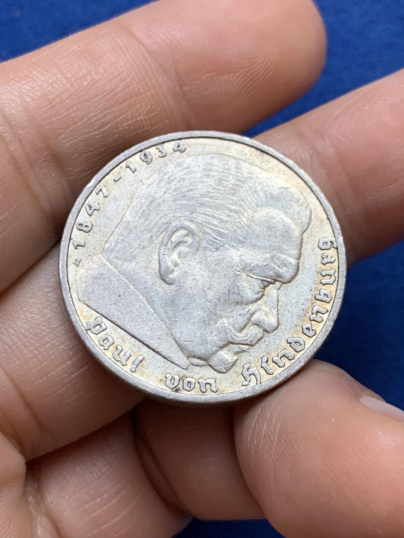 《竞宝斋》第439场 周日，周一，周二 3场连拍 （全场包邮） 德国 1936年 5马克 银币 A厂 风车版