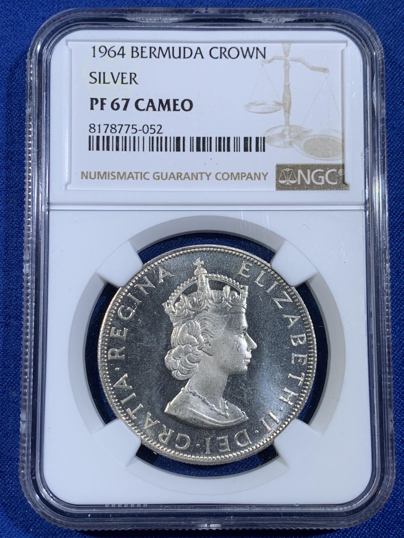 《竞宝斋》第439场 周日，周一，周二 3场连拍 （全场包邮） NGC PF67CAMEO 英属百慕大1964年伊丽莎白二世1克朗精制大银币，亚军分，更高分仅2枚