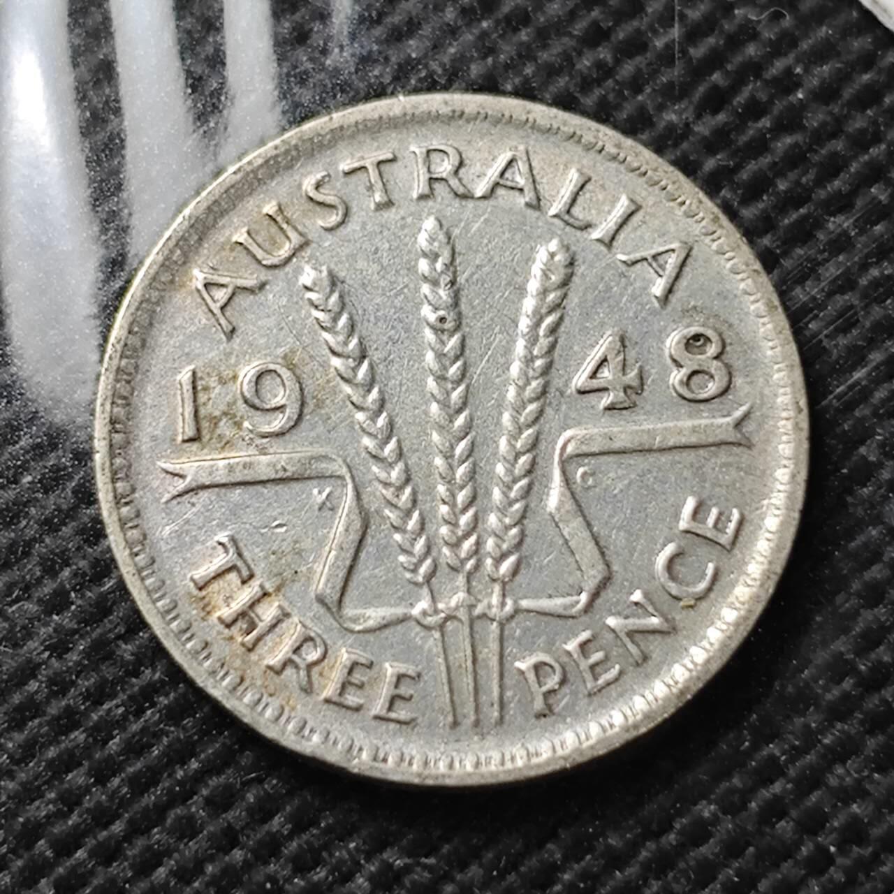 KK钱币收藏小铺  第373场  2月预留时间 周末发货  1948澳大利亚3便士银币