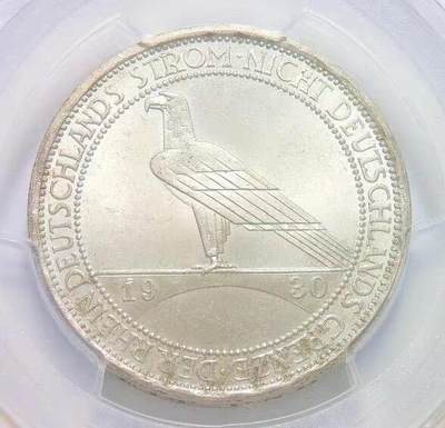 【银】PCGS MS64 德国魏玛1930年莱茵解放3马克纪念银币 开卷丝绸原光 - 【银】PCGS MS64 德国魏玛1930年莱茵解放3马克纪念银币 开卷丝绸原光