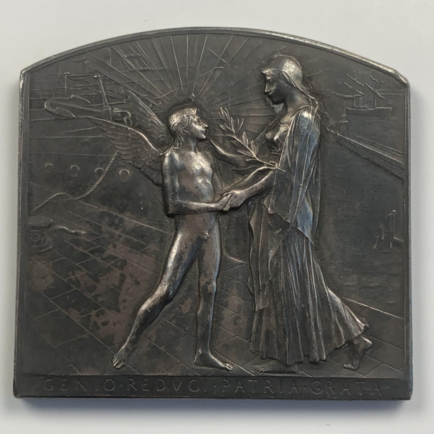 掌中浮雕-藏着的欧洲第042场 1893年美国芝加哥世博会法国参展纪念镀银铜章，50*53mm，雕刻大师罗蒂O.roty