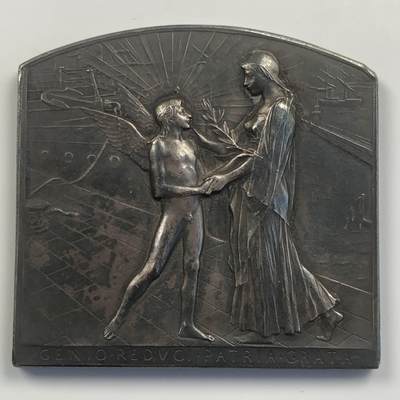 掌中浮雕-藏着的欧洲第042场 - 1893年美国芝加哥世博会法国参展纪念镀银铜章，50*53mm，雕刻大师罗蒂O.roty