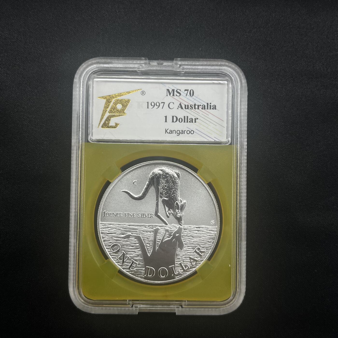 PThappally收藏第54次拍卖，英联邦地区硬币纸币 澳大利亚 1997 1元 袋鼠主题  1 盎司纯银纪念币 TQG MS 70