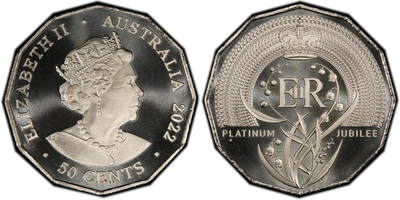 PThappally收藏第54次拍卖，英联邦地区硬币纸币 - 澳大利亚  2022 年  50 分 15.55g  铜镍币  PCGS MS69