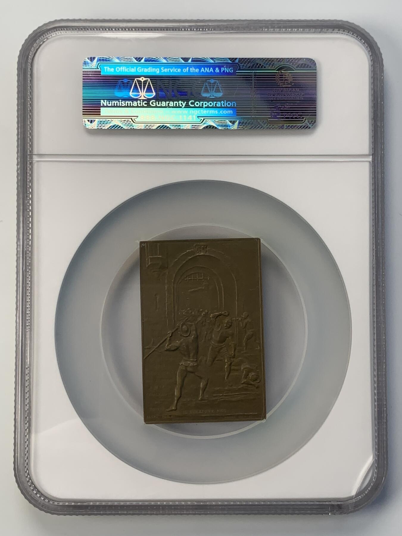 掌中浮雕-藏着的欧洲第042场 NGC MS62 : 1902年瑞士日内瓦登城节300周年矩形铜章,  40*60mm