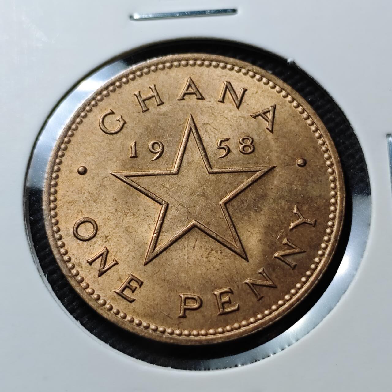 KK钱币收藏小铺  第373场  2月预留时间 周末发货  1958加纳1便士铜币 好品