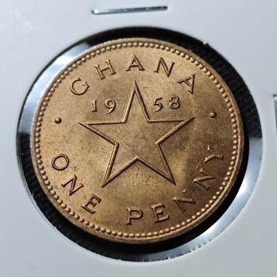 KK钱币收藏小铺  第373场  2月预留时间 周末发货 -  1958加纳1便士铜币 好品