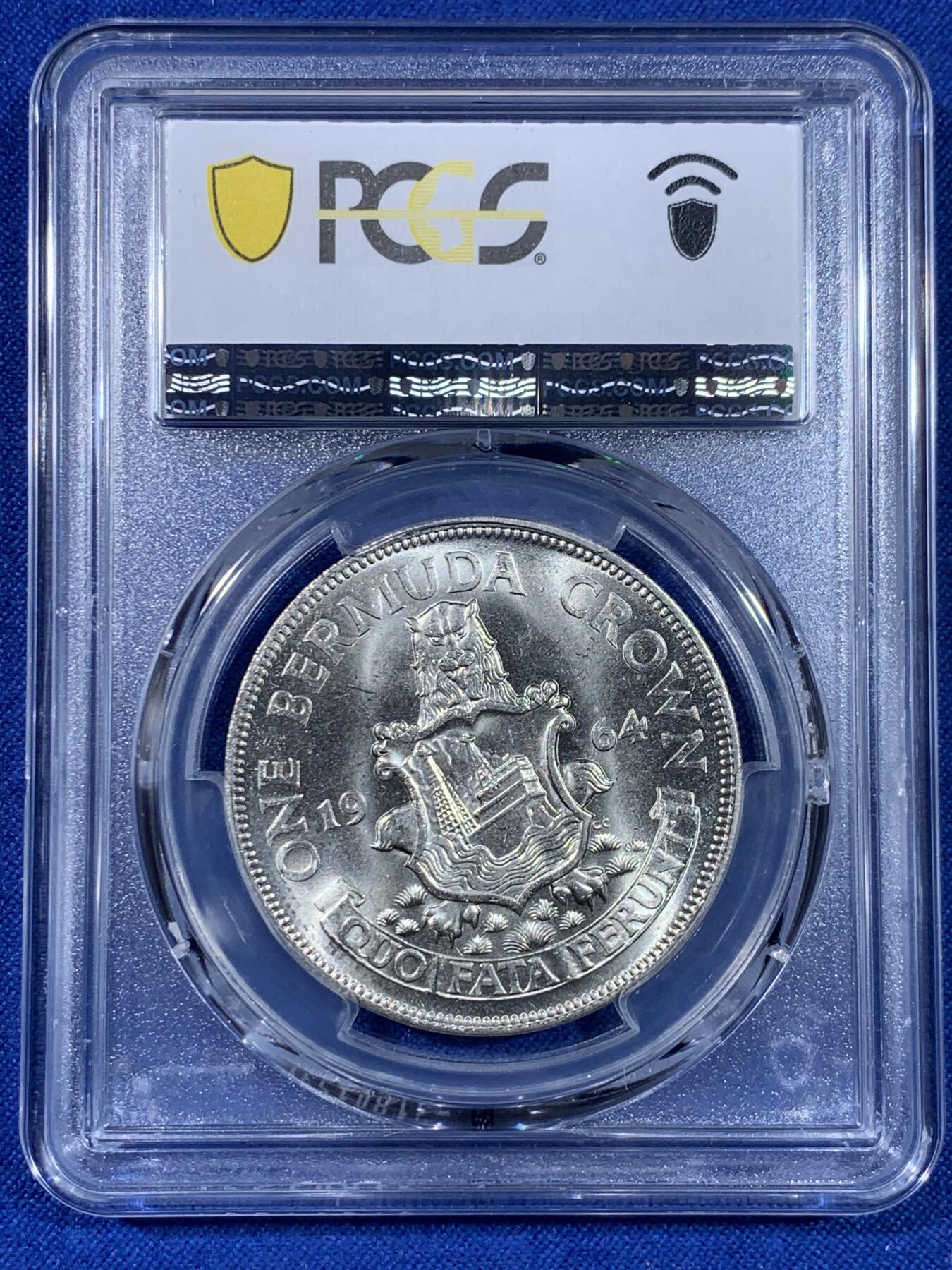 《竞宝斋》第439场 周日，周一，周二 3场连拍 （全场包邮） PCGS MS65 英属百慕大1964年1元银币 原光好品 细节见图