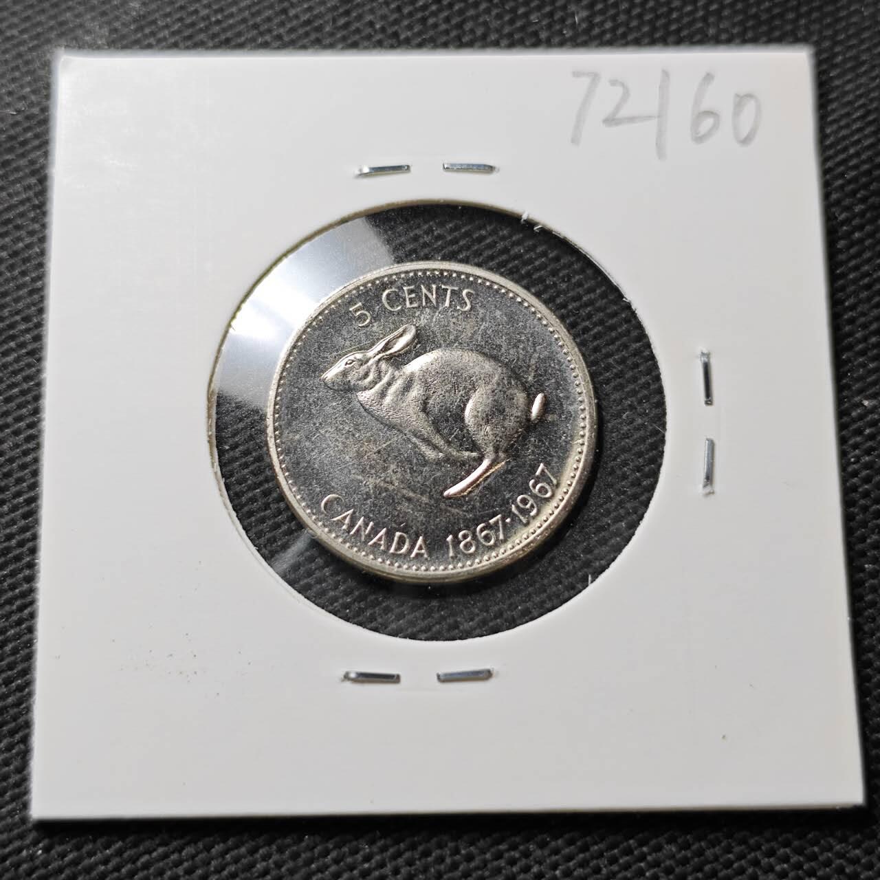 KK钱币收藏小铺  第372场  2月预留时间 周末发货  1967加拿大5分纪念币