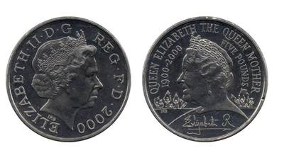 PThappally收藏第54次拍卖，英联邦地区硬币纸币 - 英国 2000 年 “王太后百年诞辰” 5 英镑纪念币 TQG PF67UC 珍稀币种