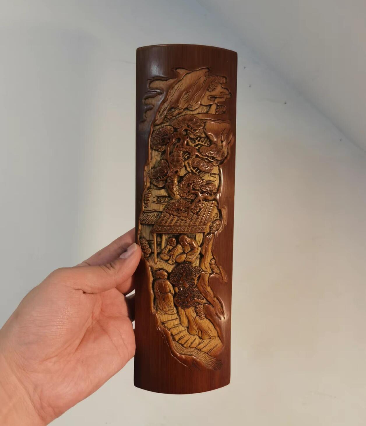 兰馨堂古玩杂项专场 竹雕风景人物臂搁镇纸 