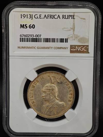 【淘币小摊】实时拍第七百九十九拍   银币套币场   满百包邮可预留二周 每周一统一发货   - 德属东非1913年1卢比银币 NGC MS60