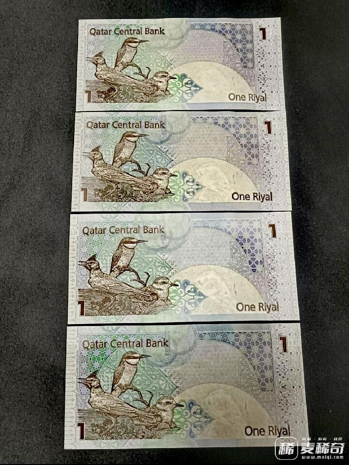 全新卡塔尔2003年1里亚尔靓品纸币4枚一组