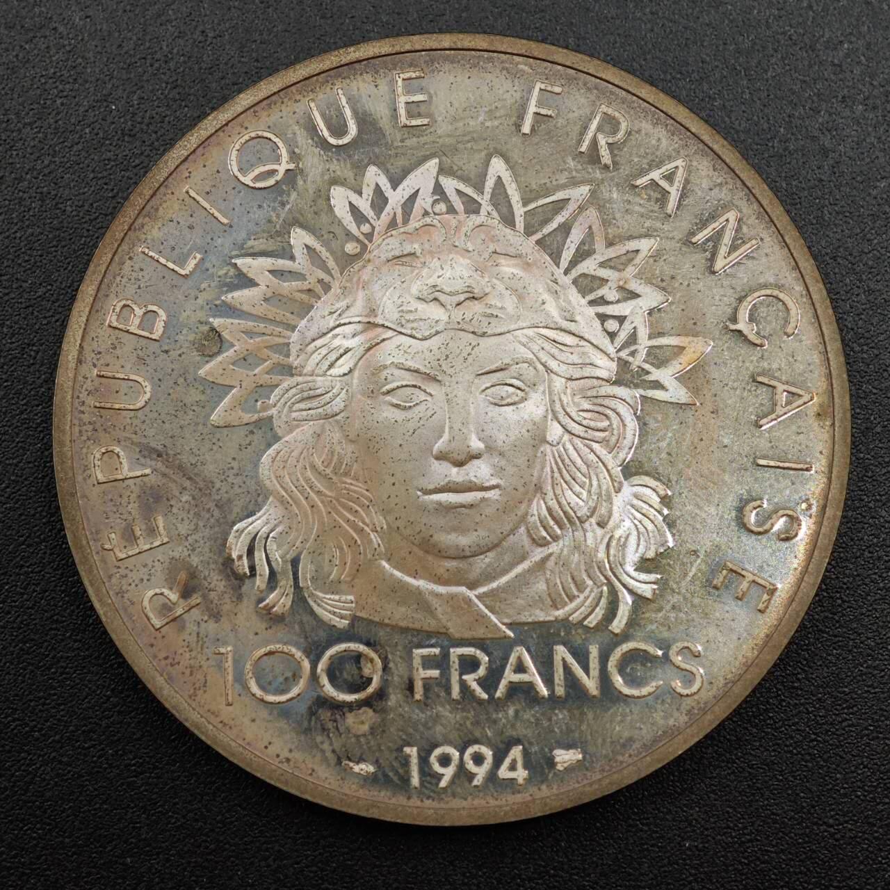 【淘币小摊】实时拍第七百九十九拍   银币套币场   满百包邮可预留二周 每周一统一发货   法国1994年奥运百年100法郎精制银币 重33.6克920银 