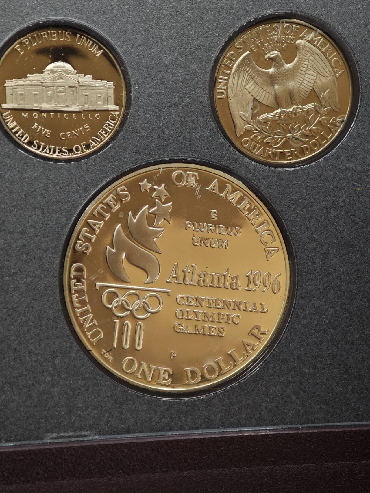 【淘币小摊】实时拍第七百九十九拍   银币套币场   满百包邮可预留二周 每周一统一发货   美国1996年精制套币含亚特兰大奥运会纪念币一对 银币26.7克900银0银价277