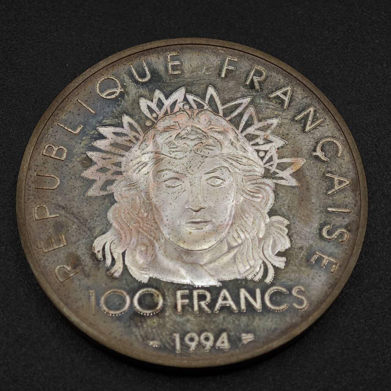 【淘币小摊】实时拍第七百九十九拍   银币套币场   满百包邮可预留二周 每周一统一发货   法国1994年奥运百年100法郎精制银币 重33.6克920银 