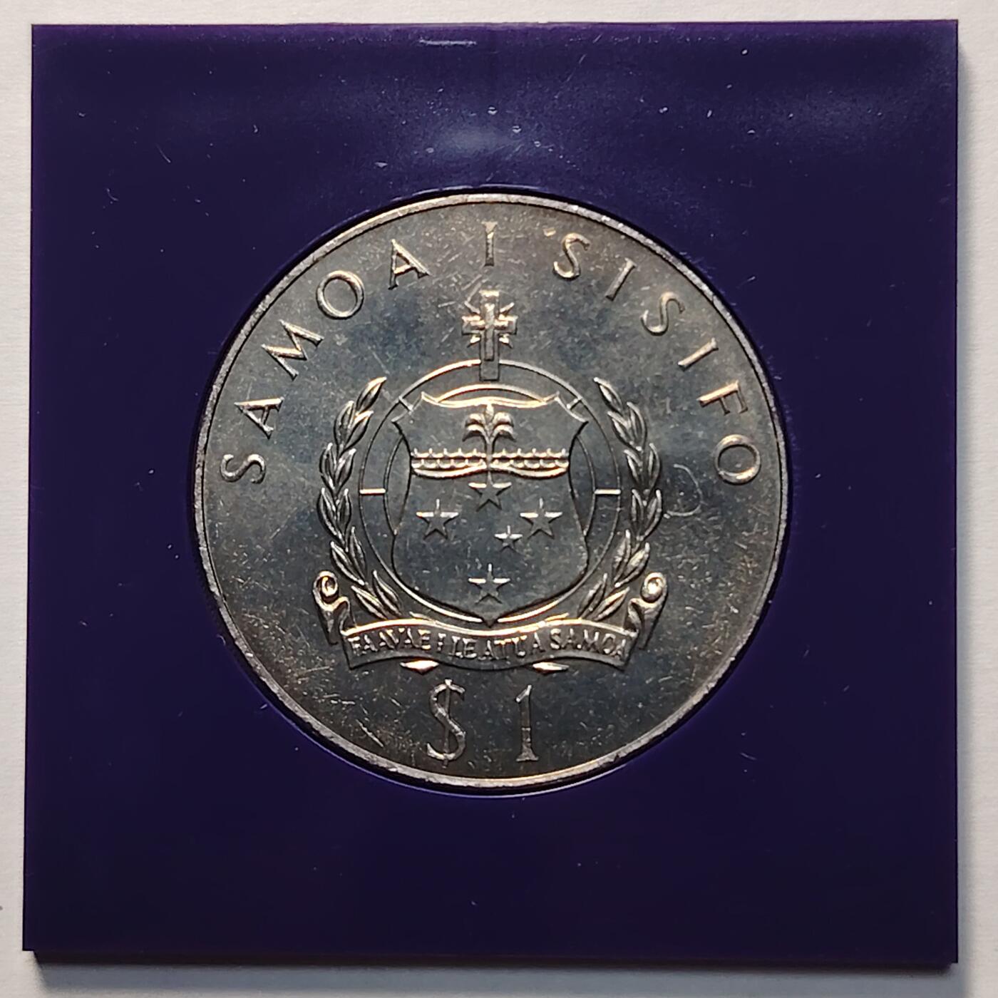 布加迪🐬～世界钱币(上海)🌾第 260 期 /  各国套币和散币 西萨摩亚群岛 1977年 1元 克朗币