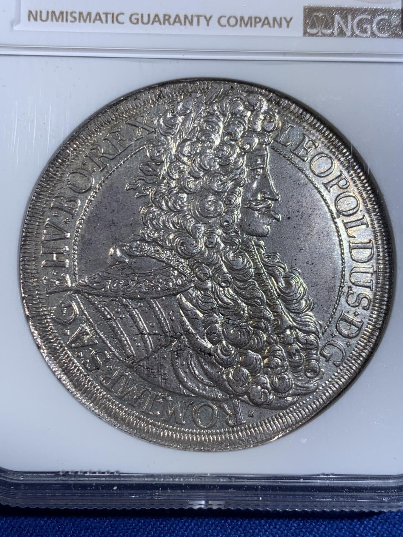 《竞宝斋》第439场 周日，周一，周二 3场连拍 （全场包邮） NGC MS62 哈布斯堡王朝奥地利帝国 1704年 利奥波德一世 威尼斯版 泰勒大银币 热门猪嘴大波浪 底光充沛 状态不易