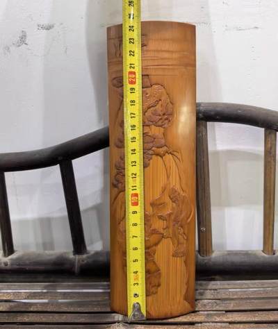 精品竹雕松下高仕图臂搁摆件镇纸  