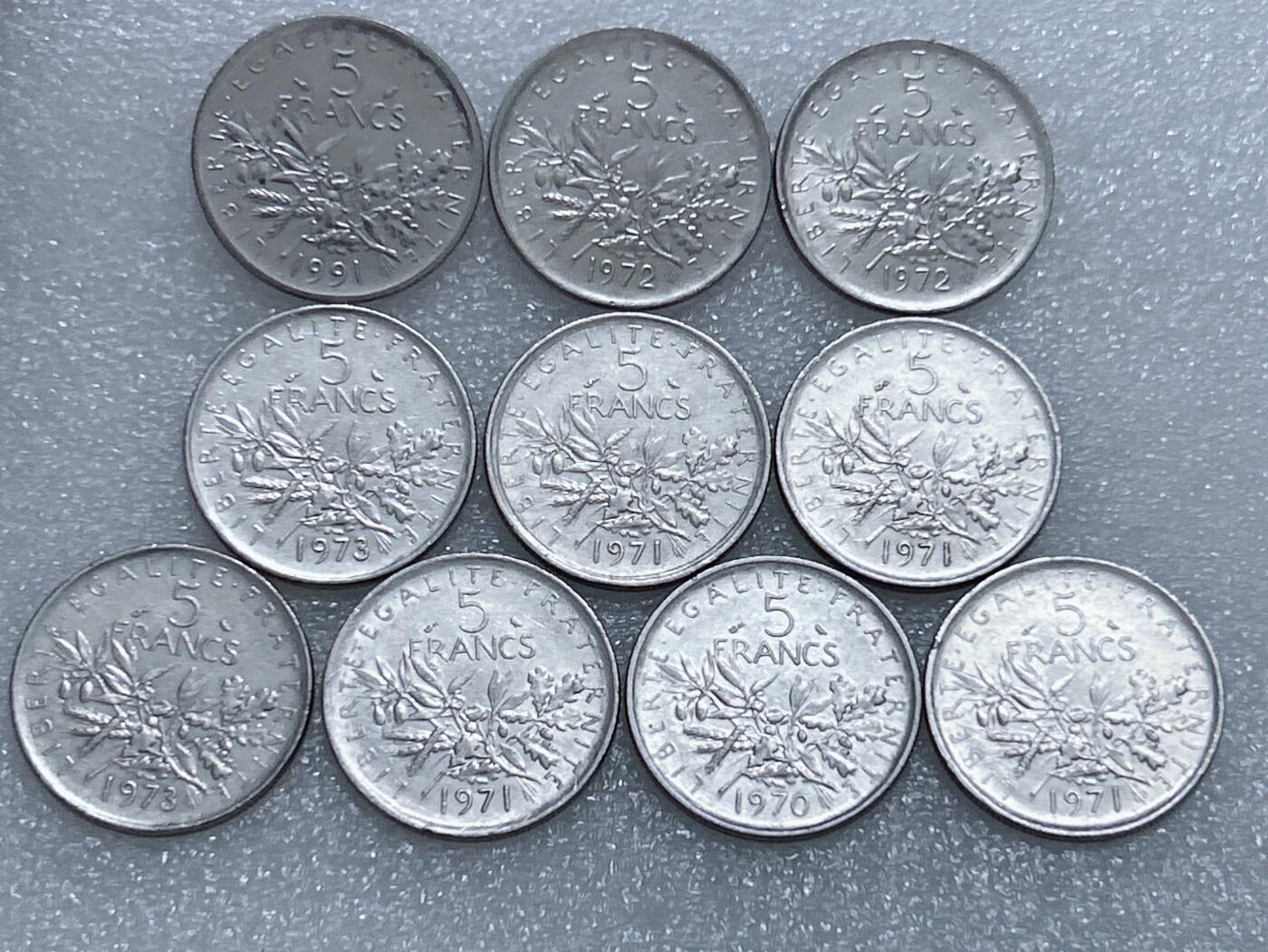 第一海外回流一元起拍收藏 散集专场  第268期 法国5法郎硬币 10枚