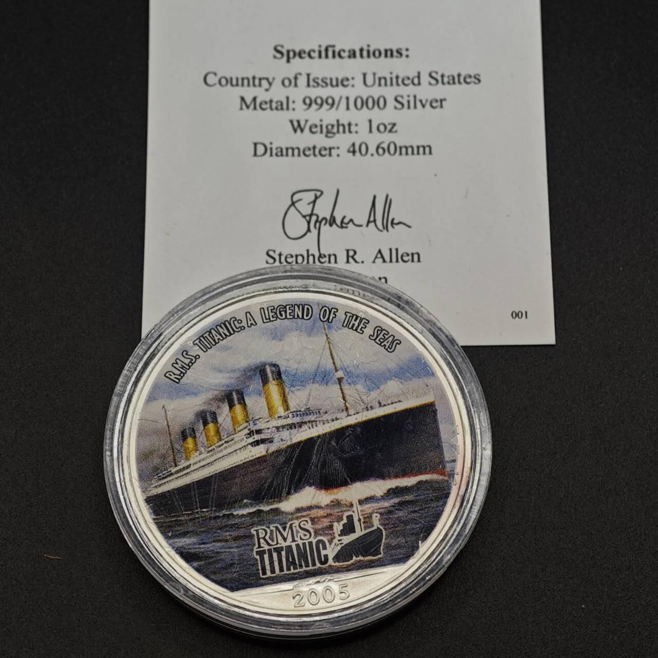 【淘币小摊】实时拍第七百九十九拍   银币套币场   满百包邮可预留二周 每周一统一发货   美国2005年行走鹰洋一盎司999银币镀泰坦尼克号彩绘