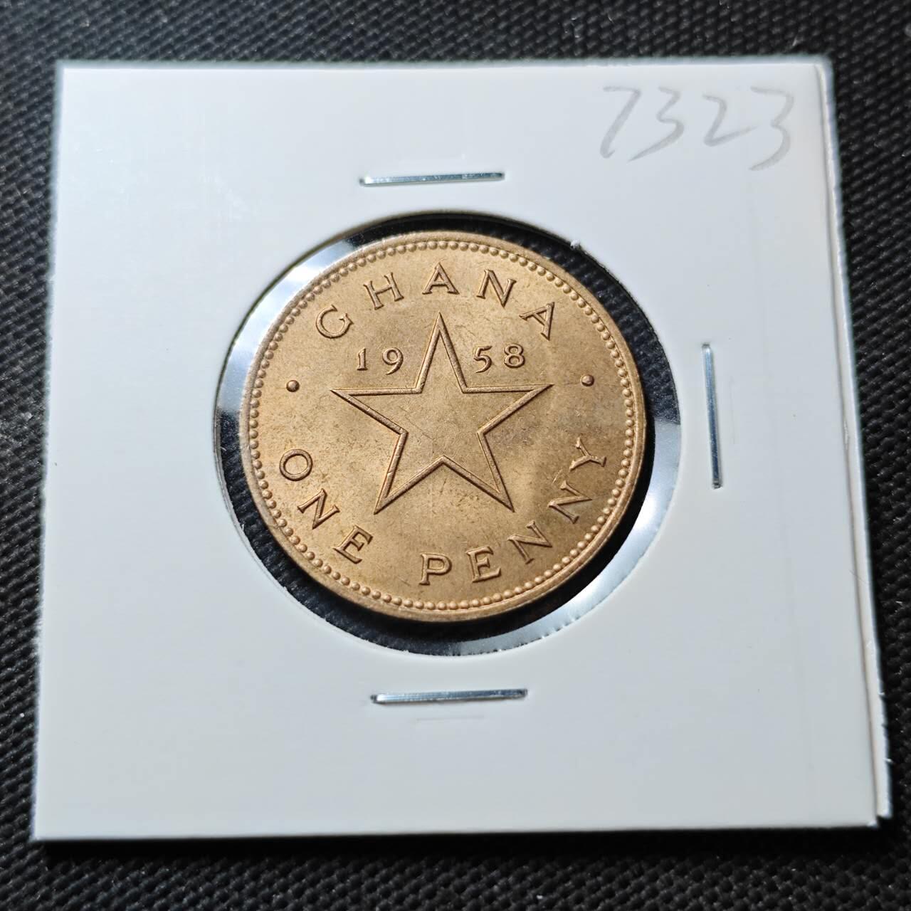 KK钱币收藏小铺  第373场  2月预留时间 周末发货  1958加纳1便士铜币 好品